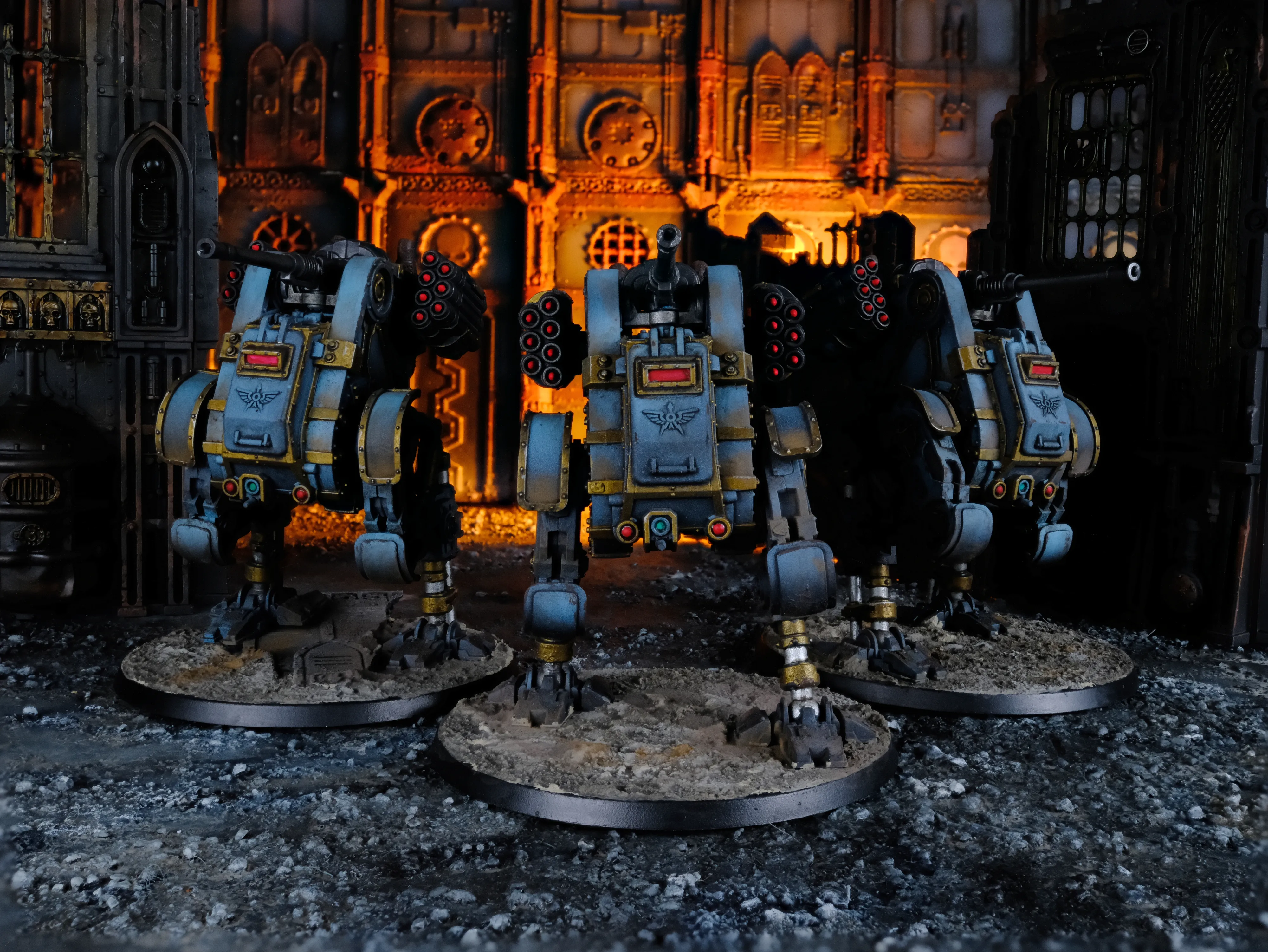 Three Aethon Heavy Sentinels of the Wild Hunt of Hibernia in ruined terrain